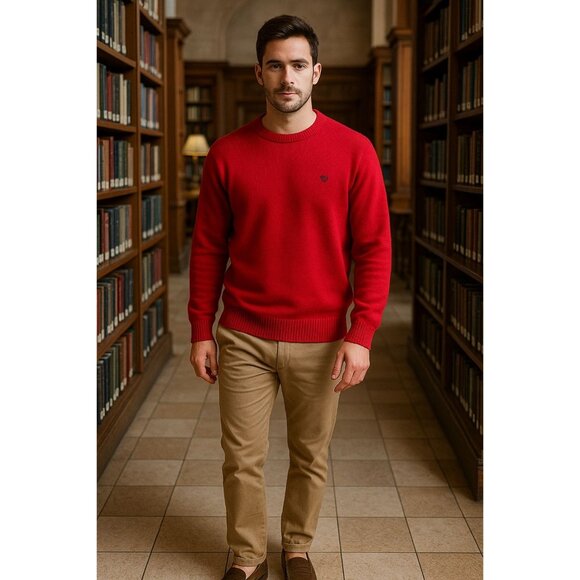 CHAPS Mens Sweater XL Red Crew Neck Bold Urban Style Classic Preppy - Picture 1 of 9